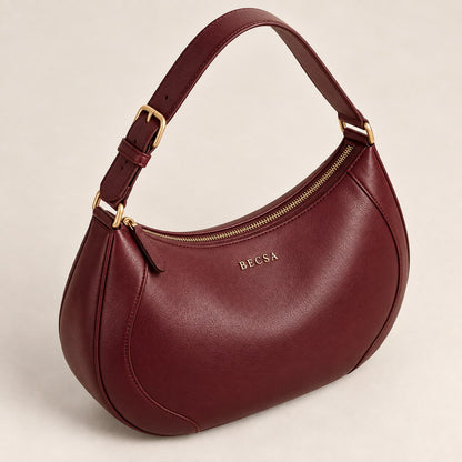Becsa Women's Burgundy Hobo Shoulder Bag